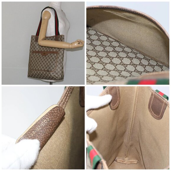 GUCCI GG Supreme Web Sherry Line Tote Bag PVC Beige - Picture 16 of 16